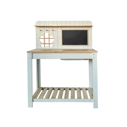 Potting Bench Table Cedar Wood Garden Workstation with Blackboard Removable Sink Hooks Double Shelf for Patio Balcony Courtyard Outdoor Planting Work Bench