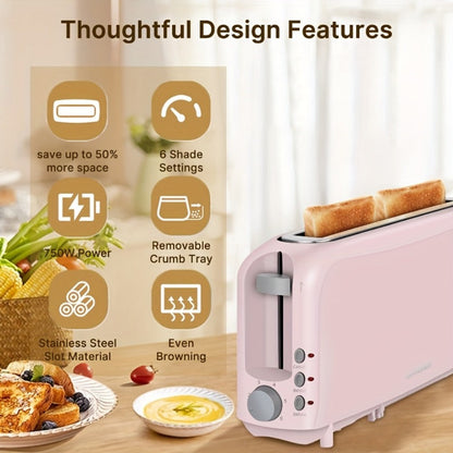 2-Slice Toaster Slim Ultra-Thin Design – 6 Browning Settings, 10" Long Slot, Reheat & Defrost Functions, Auto Shut-Off, Removable Crumb Tray, 6 Colors Available