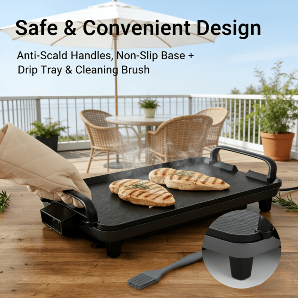 Rectangular Electric Griddle in 15.35 x 8.66 or 22.83 x 10.24 Inches with End Handles and Drip Area