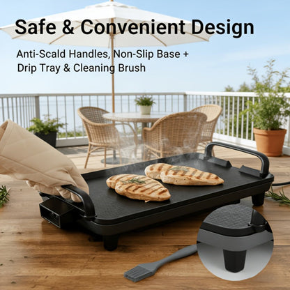 Rectangular Electric Griddle in 15.35 x 8.66 or 22.83 x 10.24 Inches with End Handles and Drip Area