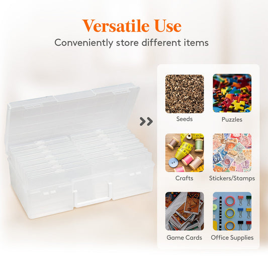 4x6 Photo Storage Box with 14 Inner Photo Keeper Cases Holds 1400 Photos Clear Plastic Photo Organizer with Lids Label Stickers BPA-Free for Cards Pictures Stamps Craft Office Supplies