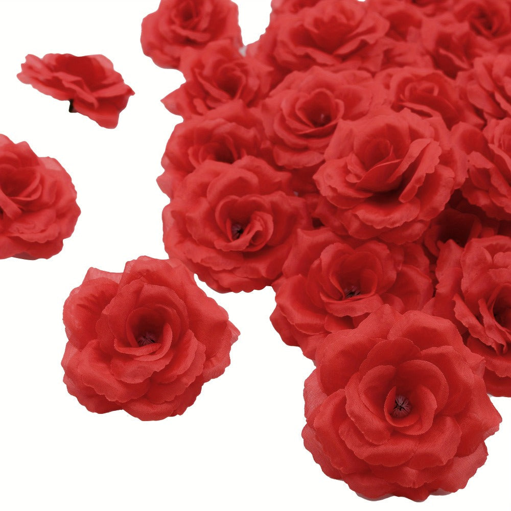 Artificial Silk-Labeled Rose Heads with 6-Inch Detachable Stems, 50-Piece Set in Black, Red or Wine Red