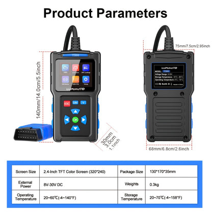 OBD2 Scanner Diagnostic Tool Plug and Play Read Clear Engine Codes Live Data I/M Readiness VIN Auto Detect 14 Languages for All OBDII Cars Since 1996 T200 T300