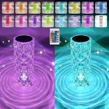 Crystal Diamond Rose Table Lamp RGB LED – Remote & Touch Control Dimmable USB Rechargeable Uplight for Home, Office, Dating & Parties, Perfect Gift for Women & Couples