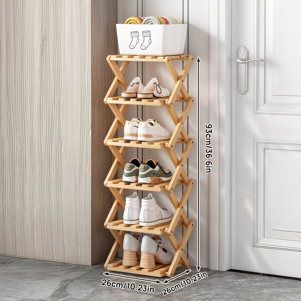Foldable Bamboo-Labeled Shoe Rack with Six- or Eight-Tier Primary and Brown Checkout Options