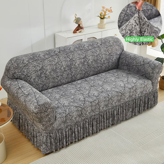 Sofa Cover Modern Printed Hem Skirt Slipcover with Elastic Stretch for Single to 4-Seater Sofas
