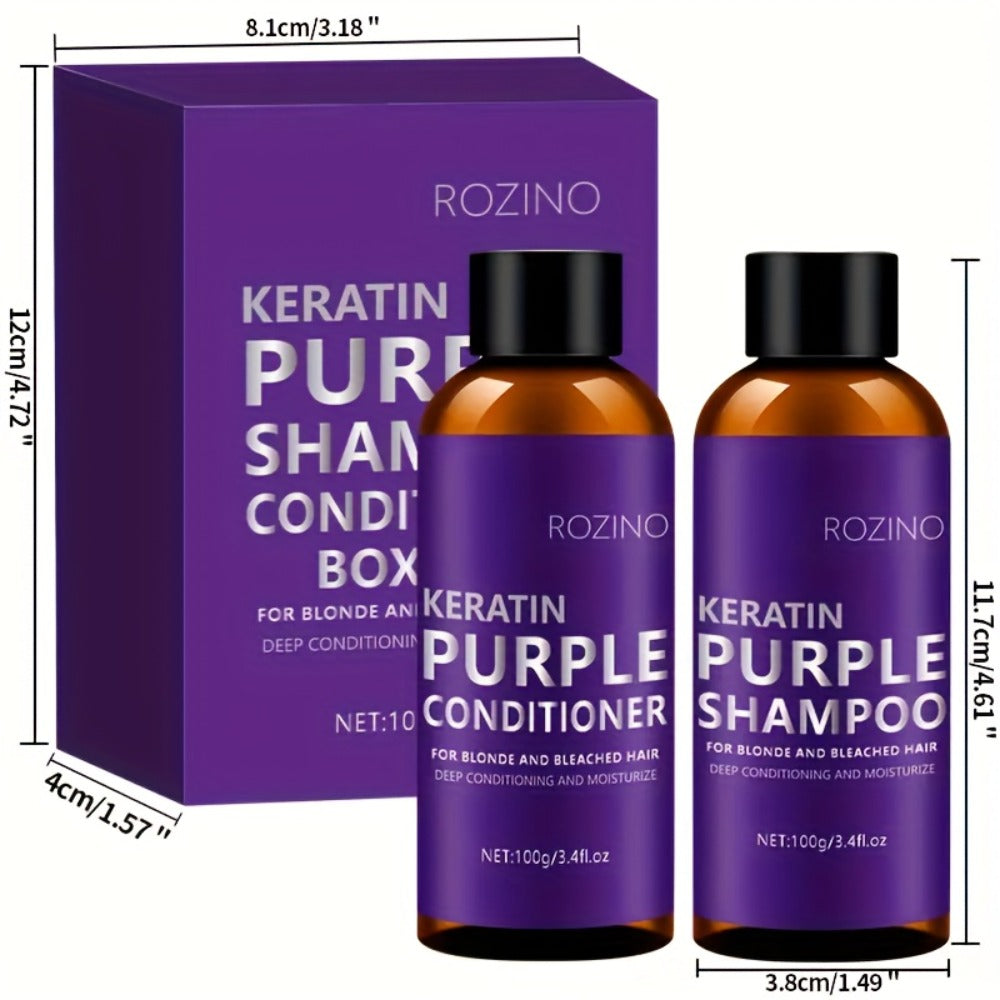 ROZINO-Labeled Purple Shampoo and Conditioner Two-Piece Set in 100g Bottles with Matching Presentation Box