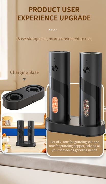 Electric Salt and Pepper Grinder Set with LED Light & Gravity Sensor – USB Rechargeable, Top-Fill, Large Capacity Automatic Spice Mill – 1 or 2 Pack Kitchen Gift Set