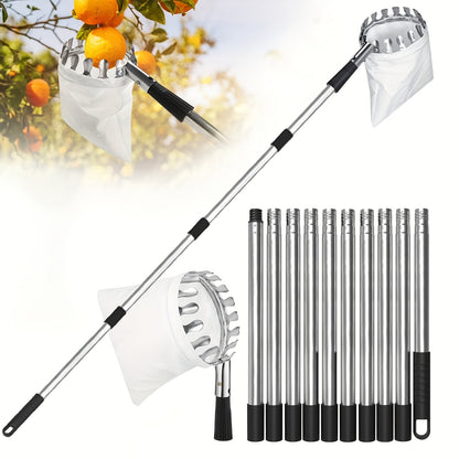 Telescoping Fruit Picker with 11-Foot Pole and Basket, Available with or without Collection Bag