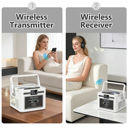 Portable CD and Cassette Player with FM Radio, Tape Recording, AUX, SD, USB and 3.5 mm Audio Connections