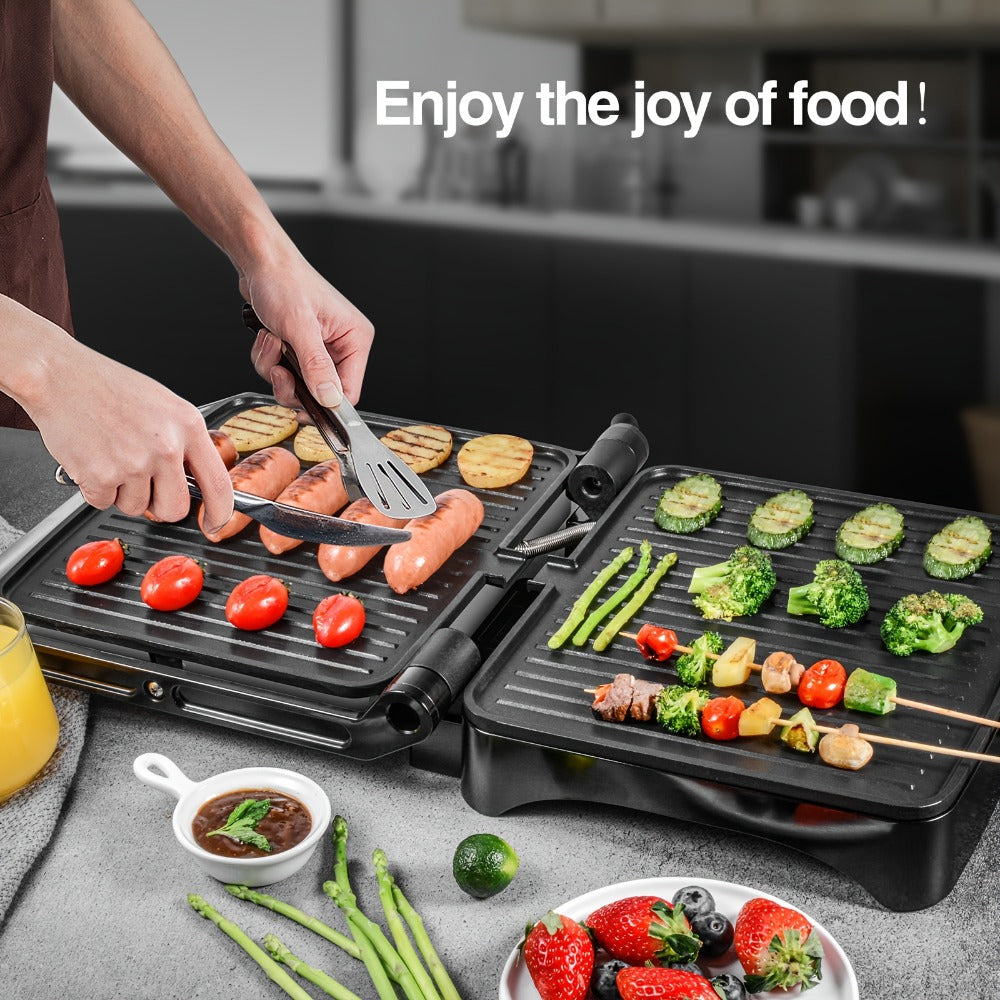 Panini Press Sandwich Maker 1200W – 4-Slice Non-Stick Grill with 180° Opening Adjustable Temperature 120–428°F & Removable Drip Tray | Electric Contact Grill for Sandwiches Steaks Burgers Indoor Use