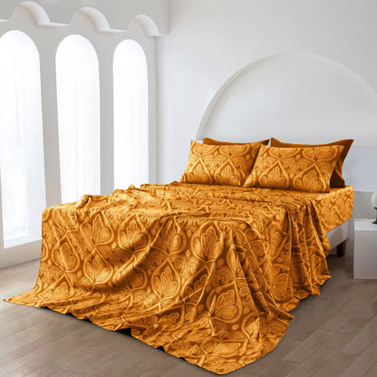 Bed Sheet Set Paisley Brushed Polyester in 4- or 6-Piece Sizing with 16-Inch Pocket and Wash Instructions