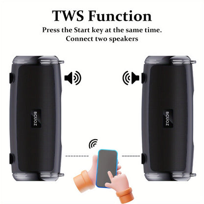 Portable Bluetooth Speaker BCUOZ with 3D Stereo Configuration, TWS, Hands-Free Calls, FM, AUX, USB and TF
