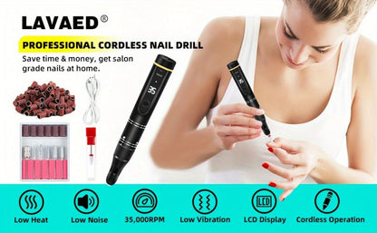 Nail Drill Machine 35000 RPM LCD Display Rechargeable Portable Electric Nail File with Forward Reverse Rotation Low Noise – Professional Nail Grinder for Gel Acrylic Natural Nails Manicure Pedicure Home Salon