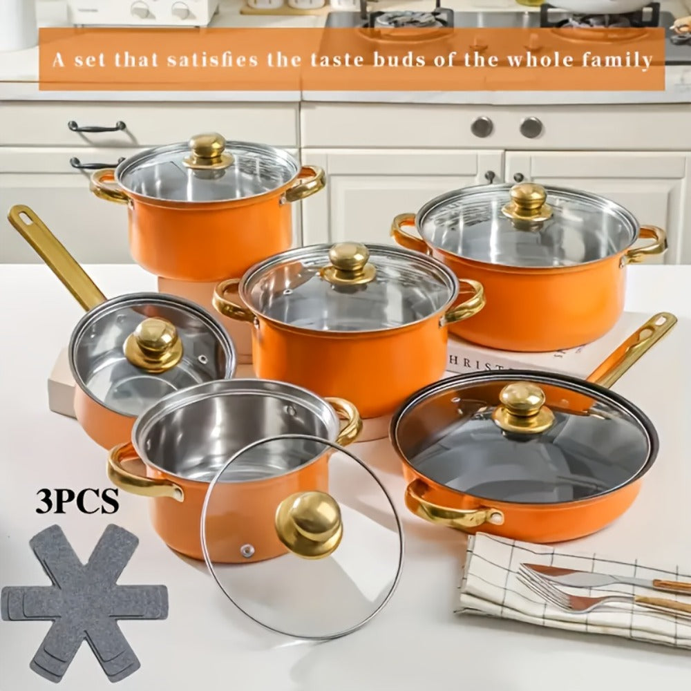 Stainless Steel Deep Pot Cookware Set 10 & 12 Piece with Lids & Dual Handles – Oven Safe Soup Hot Pot Pasta Seafood Stew Pots | Silver Pink Gold | Home Restaurant Cooking Gift Set