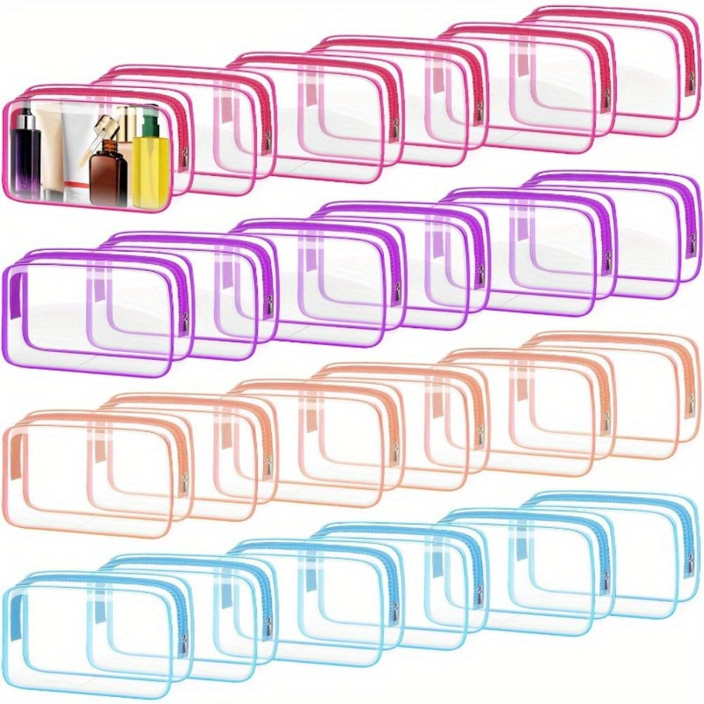 Twenty-Four Clear Zipper Toiletry Pouches, 7 by 4.7 by 2 Inches, in White or Rose Red Options