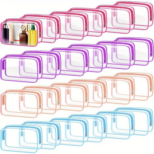 TSA Approved Clear Toiletry Bags Set of 24 Transparent Travel Makeup Organizer Pouches Medium Size Airport Security Quart Bag for Liquids Skincare Women White Rose Red