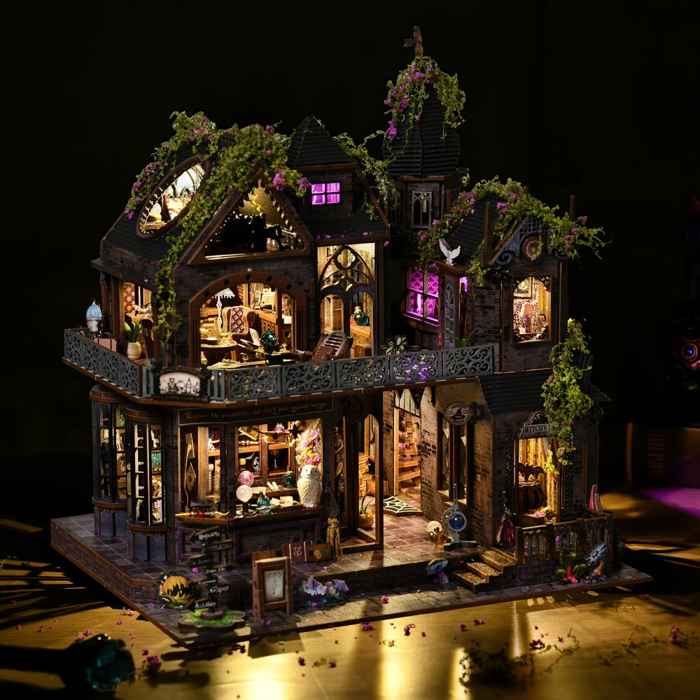 3D Wooden Puzzle Magic Castle Model Kit – DIY Assembly with Owl, Magic Hat & Flowers, Bookshelf Desk Decoration, Unique Gift for Adults Teens Birthday Valentine Halloween Christmas