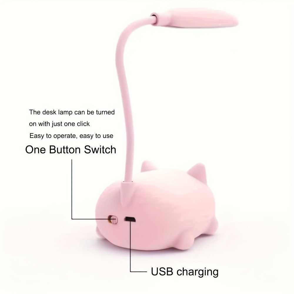 Night Light Mini Animal Desk Lamp with Flexible Neck, USB Rechargeable Power and Five Bunny or Cat Style Options