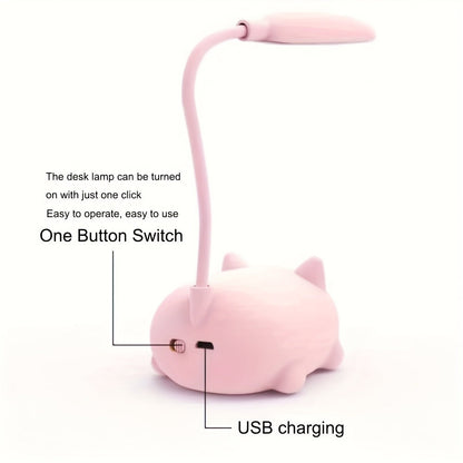 Night Light Mini Animal Desk Lamp with Flexible Neck, USB Rechargeable Power and Five Bunny or Cat Style Options