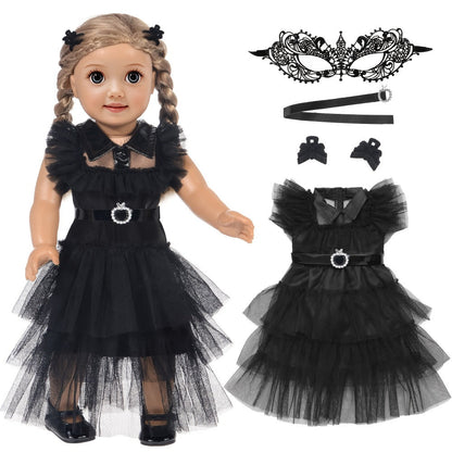 18 Inch Doll Halloween Costume Black Tulle Cake Dress with Black Bow Hair Clip with the Listed Color, Size or Set Options for Everyday Use