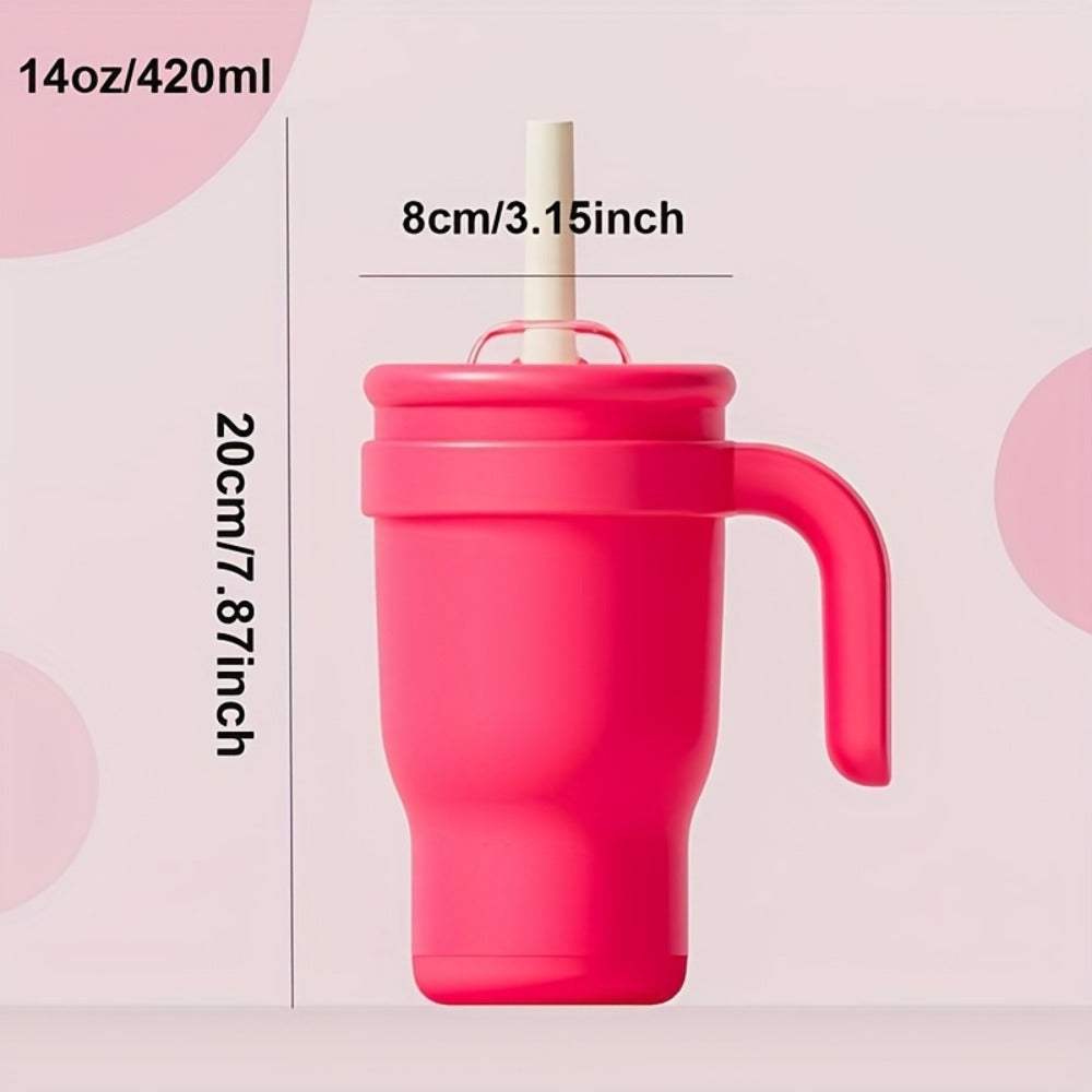 Insulated Tumbler 14oz Stainless Steel with Handle, Straw, Two-Way Lid and Ten Color Options
