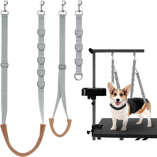 Dog Grooming Traction Rope Set 3pcs – Adjustable Restraint Loop with Rings, No Battery Needed, Pet Bathing & Styling Restraint Accessories for Professional Groomer Assistant Kit, Grey
