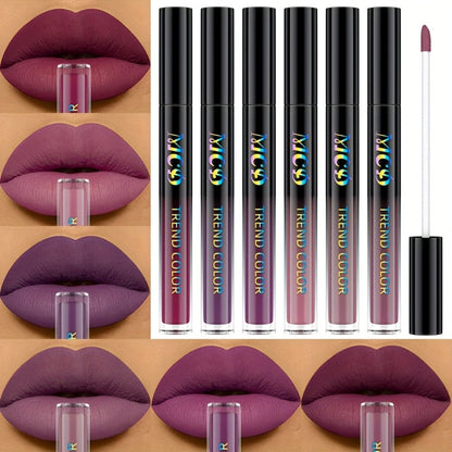 Matte Liquid Lipstick Set 6pcs Lip Glaze Long-Lasting Non-Sticky Non-Drying Colorfast Velvet Finish with Natural Scent Defines Lip Contour All-Day Wear Everyday Makeup Gift Set for Women