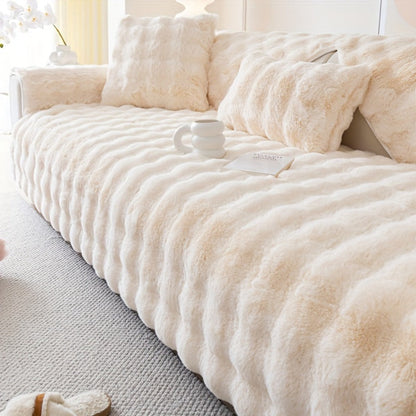 Sofa Cover Thick Faux Rabbit Plush Panels with Anti-Slip Feature for Seat, Armrest, Backrest or Pillowcase