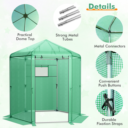 85 x 72 x 90-Inch Walk-In Greenhouse with Green Grid Cover, Roll-Up Door, Mesh Window and Six Ground Stakes
