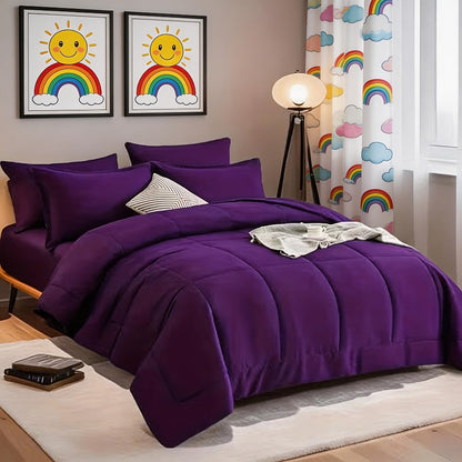 Seven-Piece Comforter Bed-in-a-Bag Set with Short-Plush Fabric, 12 Colors and Full, Queen or King Sizes