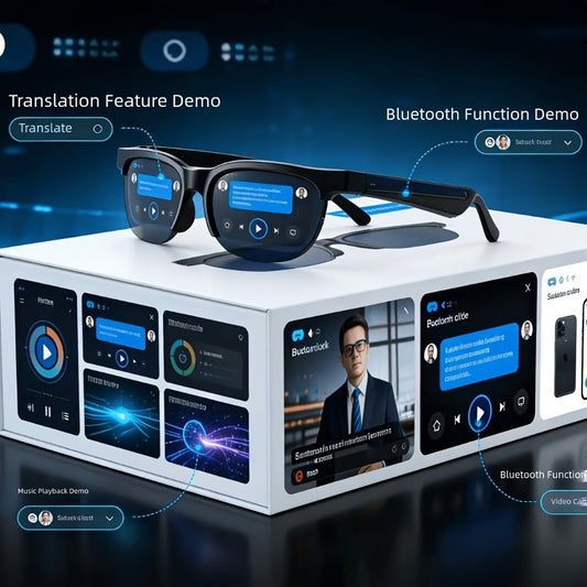 Smart Glasses Translation Eyewear with Photochromic Lenses, Wireless Earphones, Microphone and Rechargeable Battery
