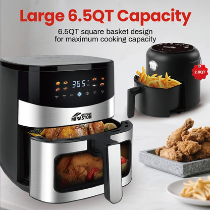 Miraston Air Fryer with Viewing Window, Eight Preset Icons and 2.8Qt or 6.5Qt Touchscreen Options