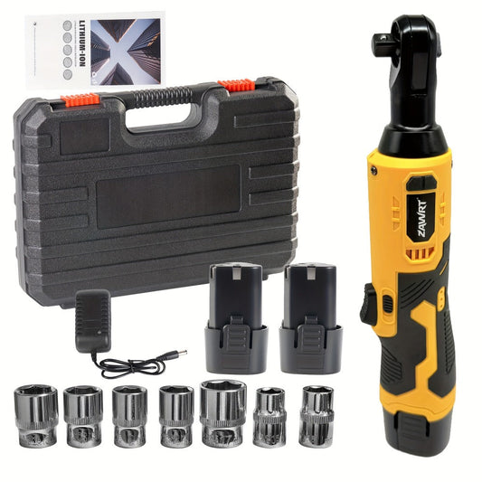 Cordless Electric Ratchet Wrench Set 12V - 45Nm High Torque 3/8" Rechargeable Ratchet Wrench with Battery, Charger & Toolbox for Automotive Repair, Angle Frame Installation & Home Improvement (4 Colors)