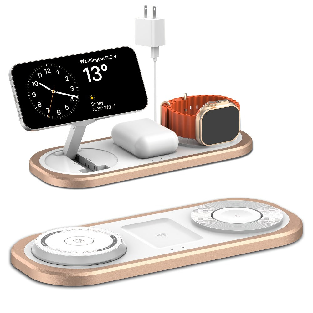 Samsung & iPhone 3-in-1 Wireless Charging Station Foldable 15W Fast Charger for iPhone 17/16/15/14/13/12, Apple Watch Ultra 2/Series 10/9/SE, AirPods Pro 4/3/2 & Samsung Galaxy S25/S24/S23 – 4 Colors Black Gold Silver Blue