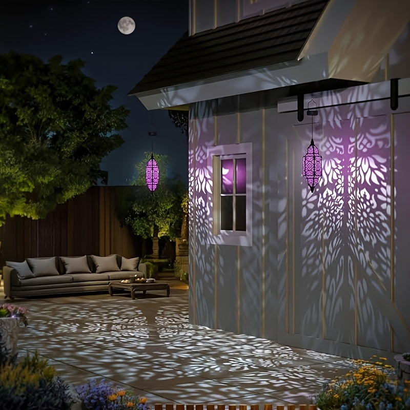 Solar Lanterns Outdoor 2 Pack Moroccan Cut-Out Design IP54 Waterproof Auto Dusk-to-Dawn Garden Pathway Patio Lantern Lights Gold Purple White Copper