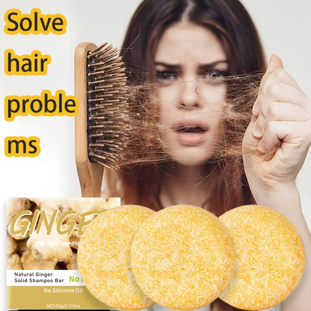 Ginger Shampoo Bar 3pcs × 60g — Natural Handmade Solid Shampoo Bar, Sulfate-Free, Paraben-Free & Vegan | Scalp Stimulating Ginger Formula for Hair Growth | All Hair Types | Unisex Travel Size