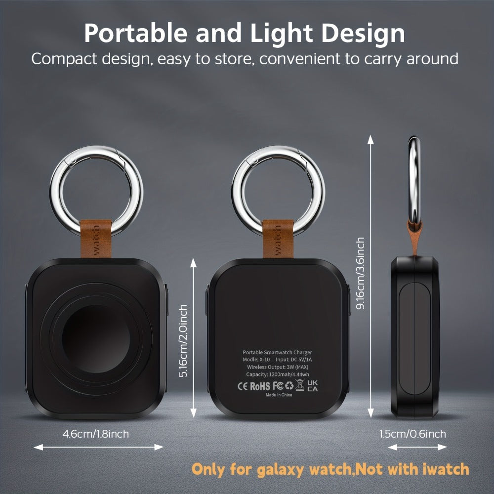 Samsung Galaxy Watch Charger Portable 1200mAh Wireless Fast Charging Power Bank Keychain Compatible Galaxy Watch 8 Ultra 7 6 Classic 5 Pro 4 3 Active 2 – Compact Travel Charger Black White