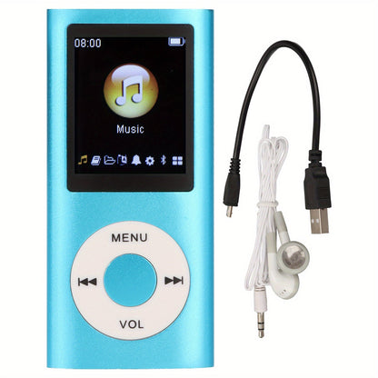 Slim MP3 Player with 64GB Card Support, 1.8-Inch LCD, Earphones and Cable in Silver, Black, Blue or Green