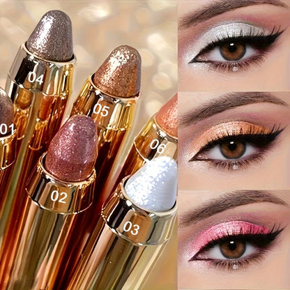 Six-Piece Shimmer Eyeshadow Stick Set with Dual-Ended Sponge Applicators and Mixed Metallic Shades