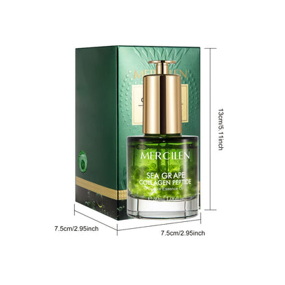 Face Serum Mercilen Sea Grape, Collagen Peptide and Squalane Essence Oil in a Green Pump Bottle
