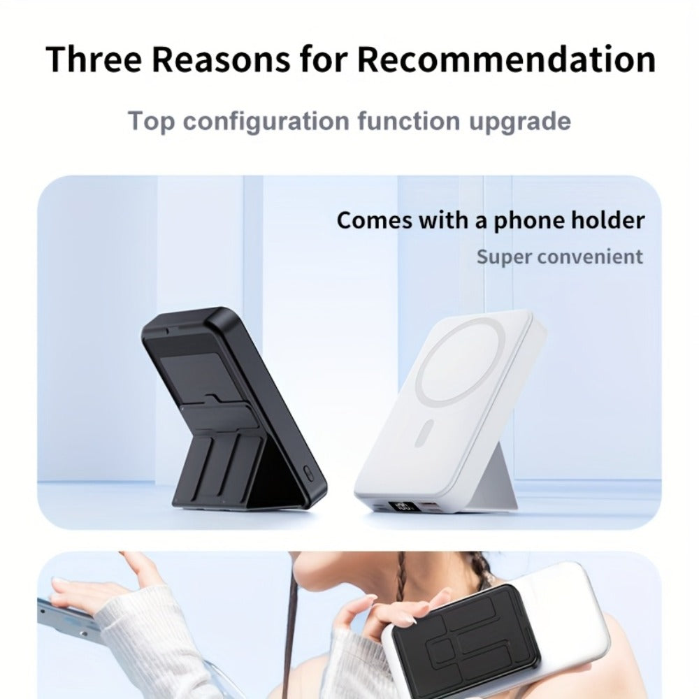 10000mAh Magnetic Power Bank with Folding Kickstand, Percentage Display and Multiple Charging Ports