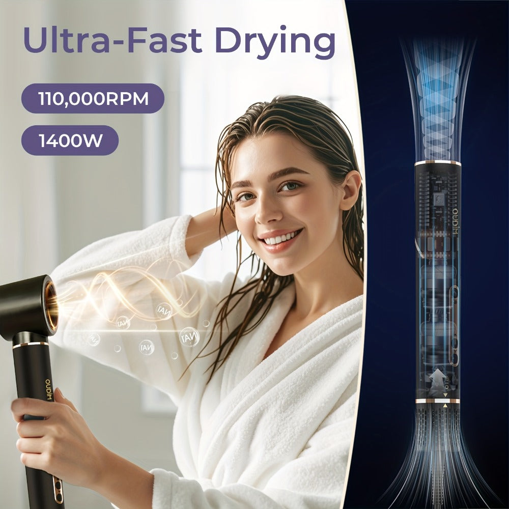 OUDIM 6-in-1 Hot Air Brush Hair Styling Tool with 110,000 RPM Motor, Foldable Handle and Storage Bag