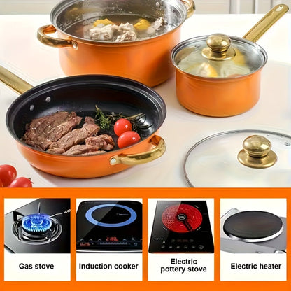 Non-Stick Cookware Set Pots and Pans 10 & 12 Piece – Heat-Resistant Frying Pan, Saucepan & Stewpot | Honeycomb Coating Stainless Steel Kitchen Cooking Set for All Stoves | Stylish Durable Multifunctional