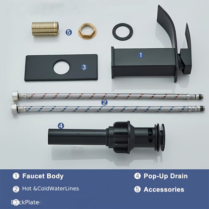 Single-Handle Waterfall Bathroom Faucet with Deck Plate, Drain Options and Single or Two-Piece Finishes