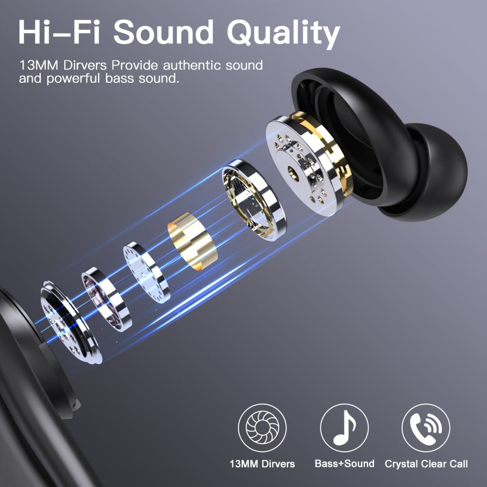 Wireless Earbuds TWS Earhooks with Semi-Open Back, ENC Calls, LED Case and Touch Volume in Two Colors