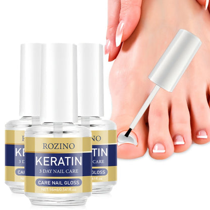 Three-Piece Keratin-Labeled Nail Care Gloss Set in Clear Bottles for Fingernail and Toenail Application
