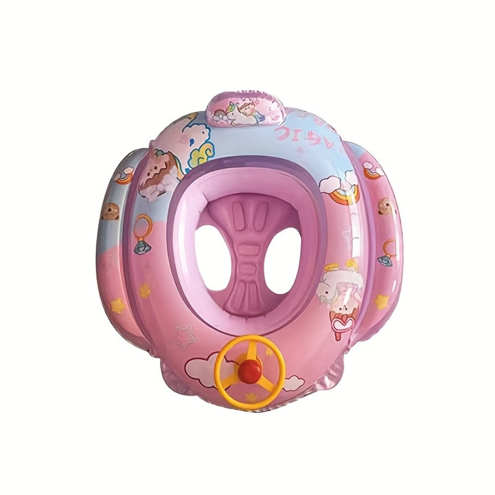 Pool Float Animal-Themed Seat Ring with Steering-Wheel Detail, Inflatable Backrest and Three Colors