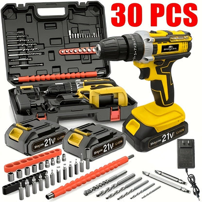 21V Cordless Drill Set Electric Drill Driver Kit with Lithium Battery Screwdriver Bits Hand for Entryways, Bedrooms and Living Spaces