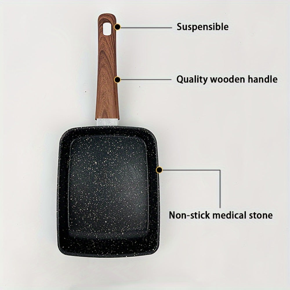 Rectangular Tamagoyaki Egg Pan with Wooden or Plastic Handle and Optional Silicone Spatula in Three Options